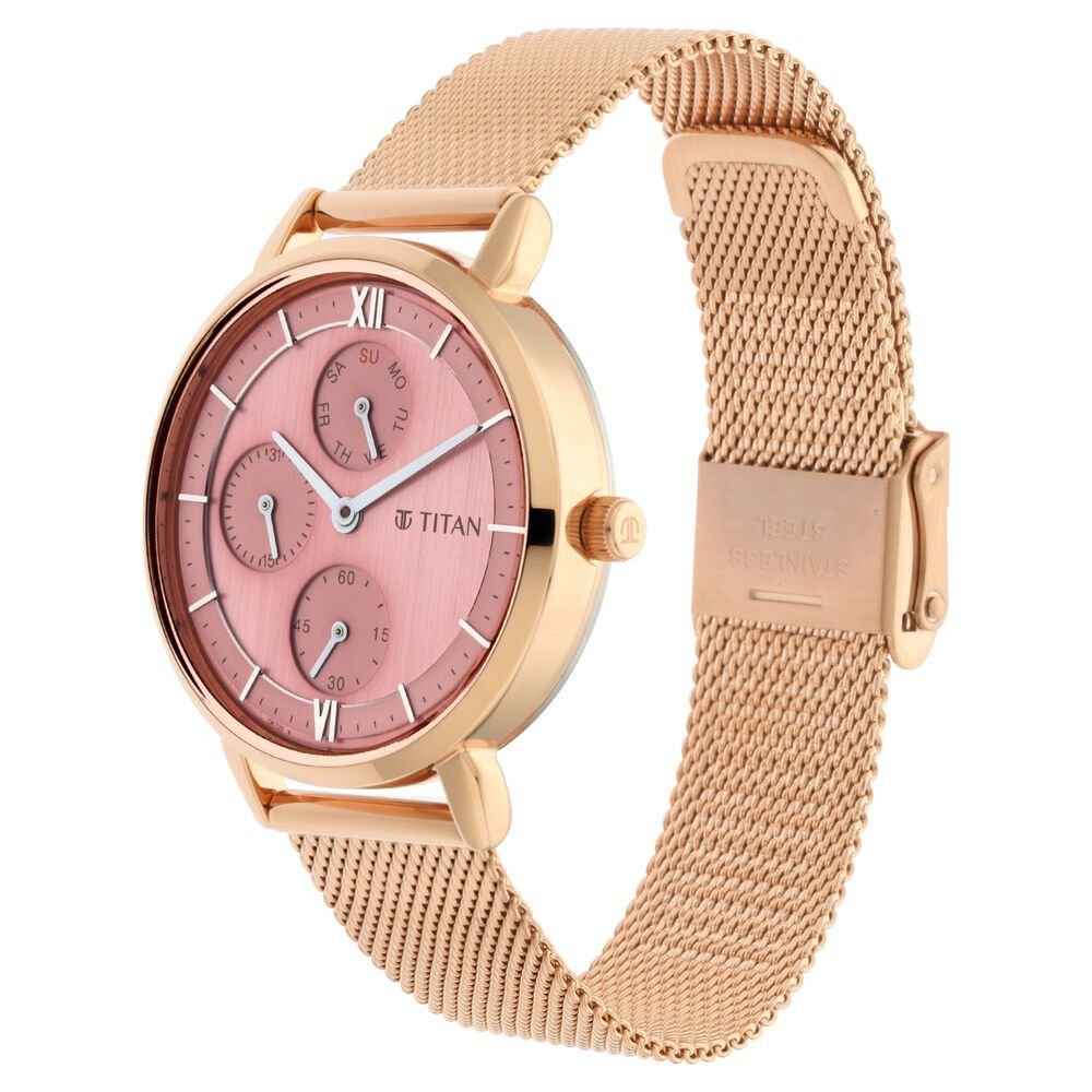 Titan Workwear Rose Gold Dial Quartz Multifunction Metal Strap watch for Women - The Watch Factory ®