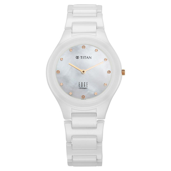 Titan Edge Ceramic Slim Mother of Pearl Dial With Diamonds Analog Watch for Women 2653KC03