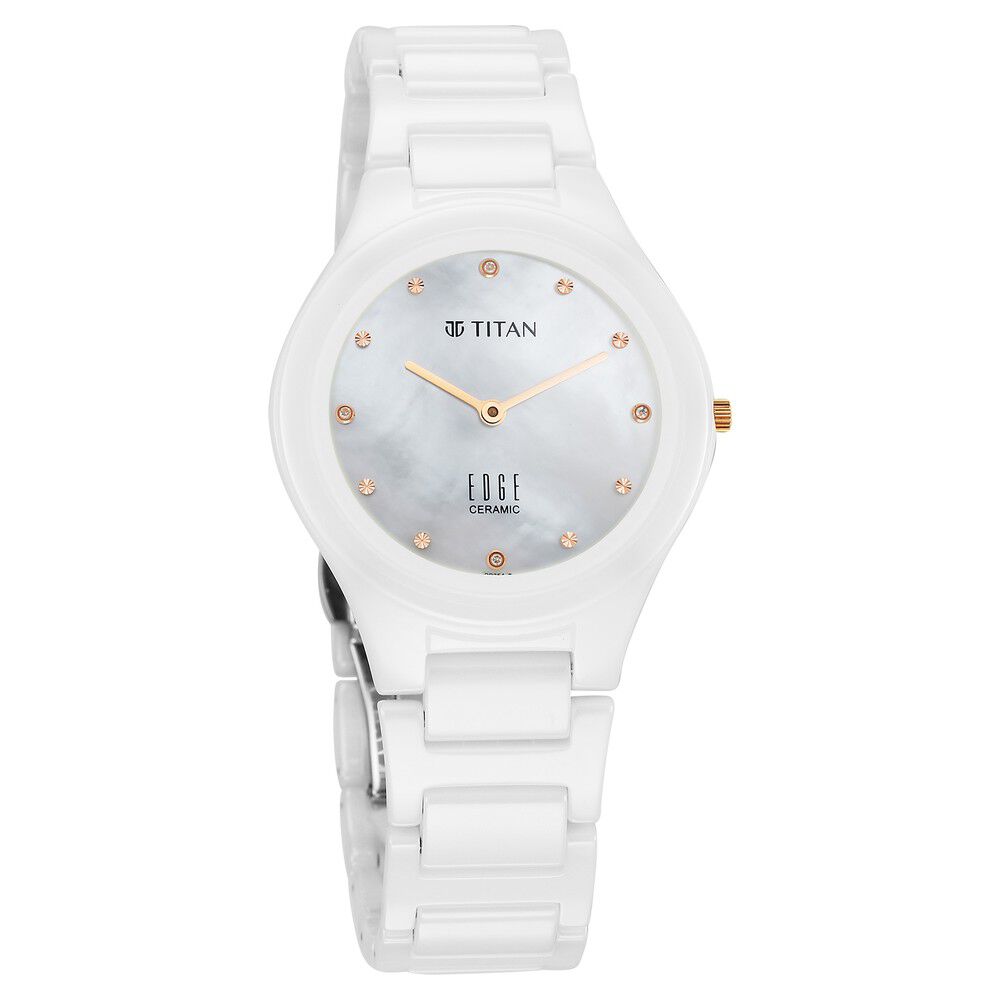 Titan Edge Ceramic Slim Mother of Pearl Dial With Diamonds Analog Watch for Women 2653KC03