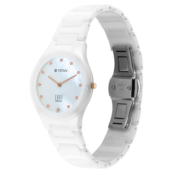 Titan Edge Ceramic Slim Mother of Pearl Dial With Diamonds Analog Watch for Women 2653KC03