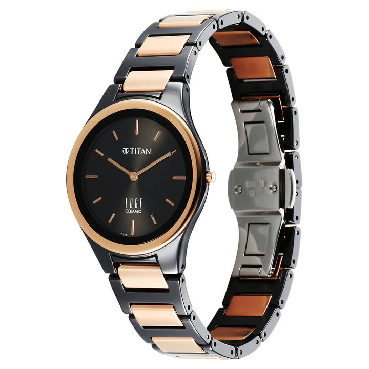 Titan Edge Ceramic Quartz Analog Black Dial Ceramic Strap Watch For Women - The Watch Factory ®