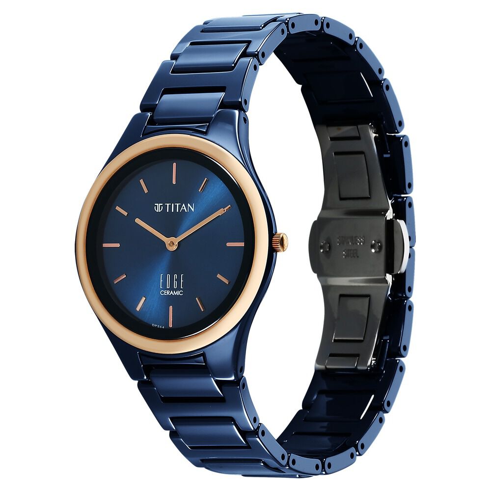 Titan Edge Bicolour Quartz Analog Blue Dial Blue Ceramic Strap Watch For Women - The Watch Factory ®