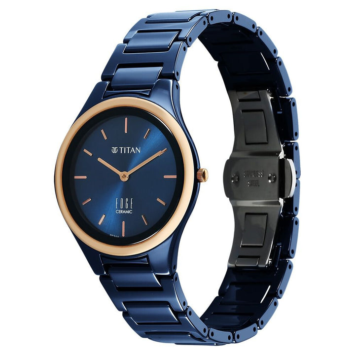 Titan Edge Bicolour Quartz Analog Blue Dial Blue Ceramic Strap Watch For Women - The Watch Factory ®