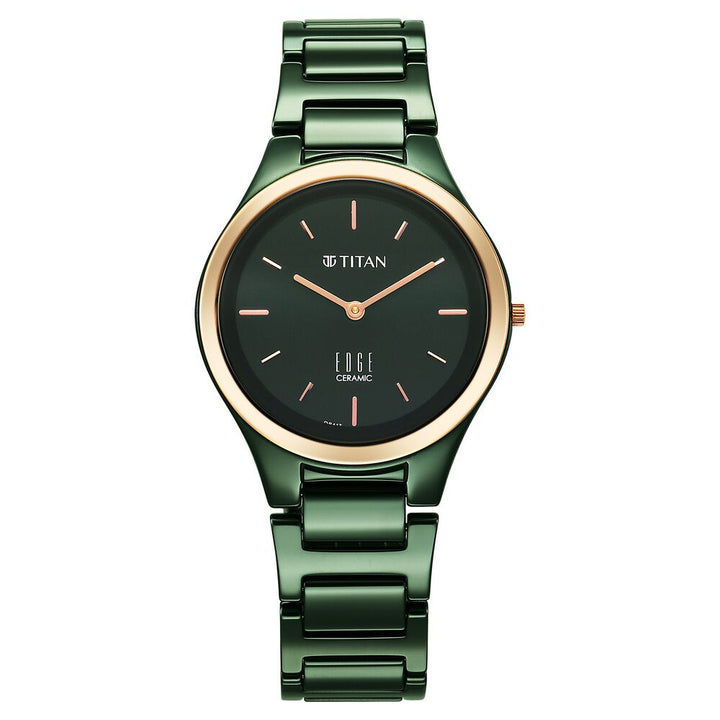 Titan Edge Bicolour Quartz Analog Green Dial Green Ceramic Strap Watch For Women - The Watch Factory ®