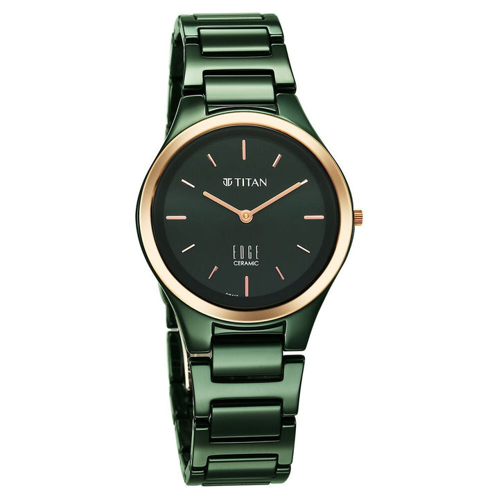 Titan Edge Bicolour Quartz Analog Green Dial Green Ceramic Strap Watch For Women - The Watch Factory ®