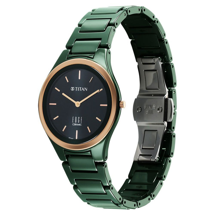 Titan Edge Bicolour Quartz Analog Green Dial Green Ceramic Strap Watch For Women - The Watch Factory ®