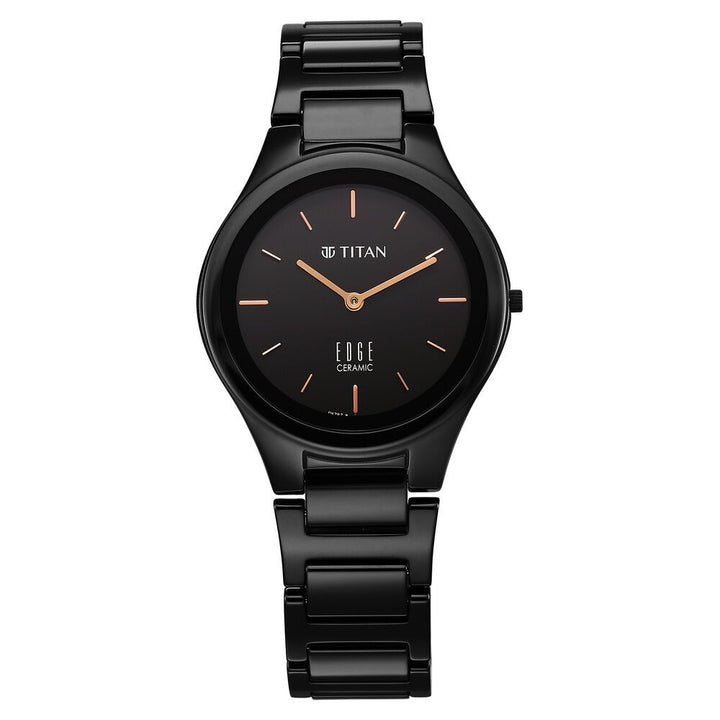 Titan Edge Ceramic Quartz Analog Black Dial Black Ceramic Strap Watch For Women - The Watch Factory ®