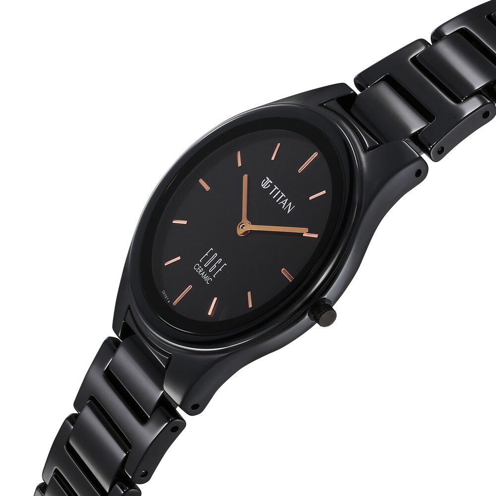 Titan Edge Ceramic Quartz Analog Black Dial Black Ceramic Strap Watch For Women - The Watch Factory ®