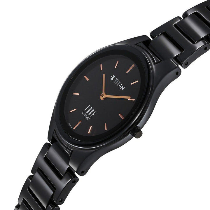 Titan Edge Ceramic Quartz Analog Black Dial Black Ceramic Strap Watch For Women - The Watch Factory ®