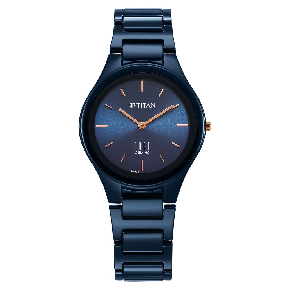 Titan Edge Ceramic Quartz in Atlantic Blue Dial Watch for Women - The Watch Factory ®
