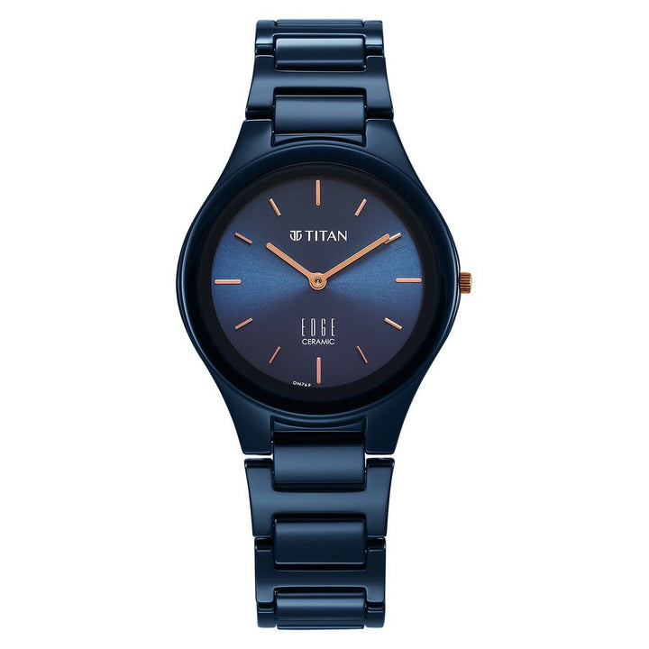 Titan Edge Ceramic Quartz in Atlantic Blue Dial Watch for Women - The Watch Factory ®