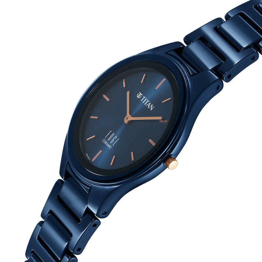 Titan Edge Ceramic Quartz in Atlantic Blue Dial Watch for Women - The Watch Factory ®