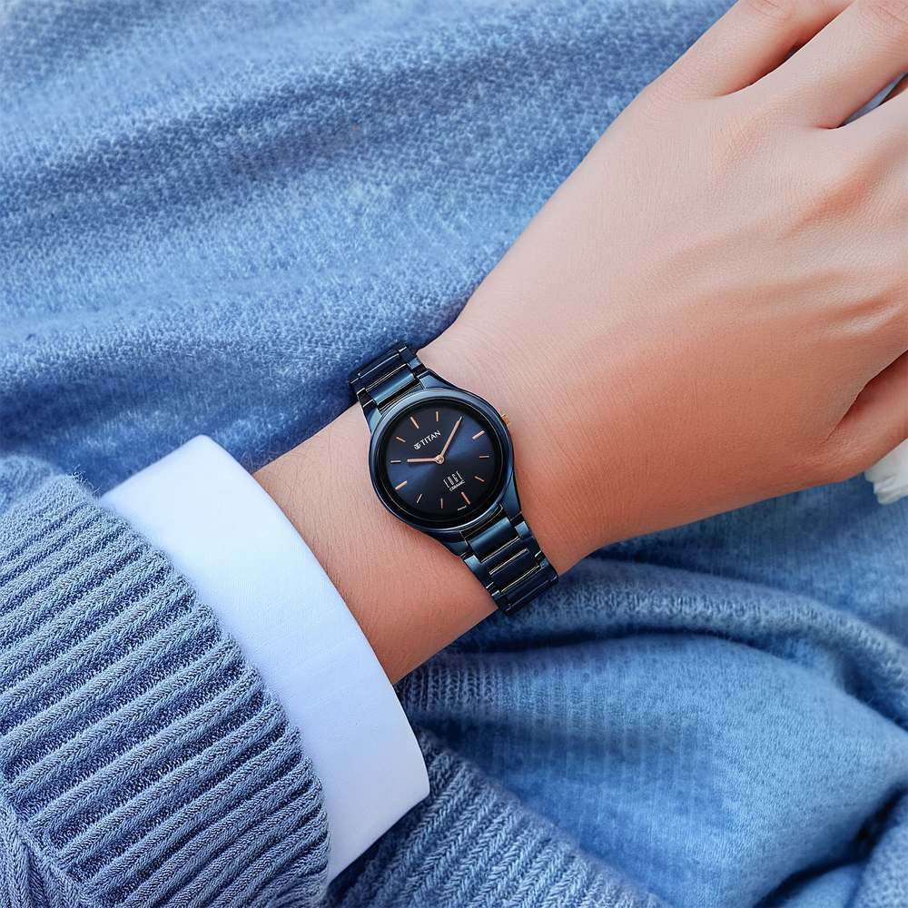 Titan Edge Ceramic Quartz in Atlantic Blue Dial Watch for Women - The Watch Factory ®