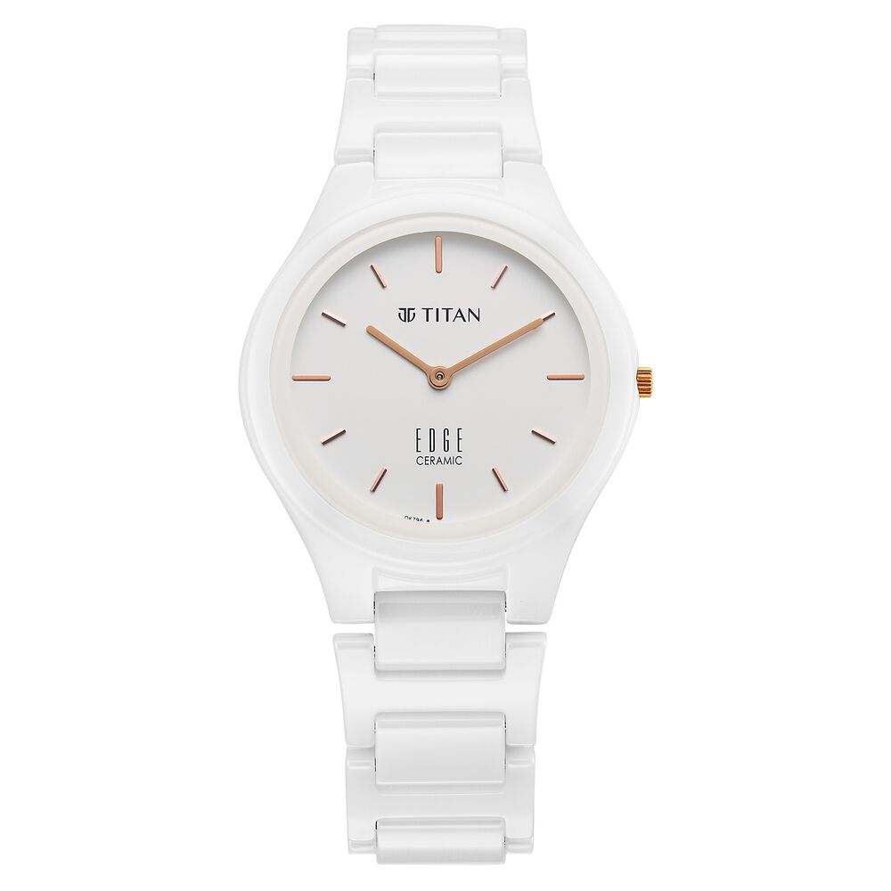 Titan Edge Ceramic Quartz in Arctic White Dial Watch for Women - The Watch Factory ®