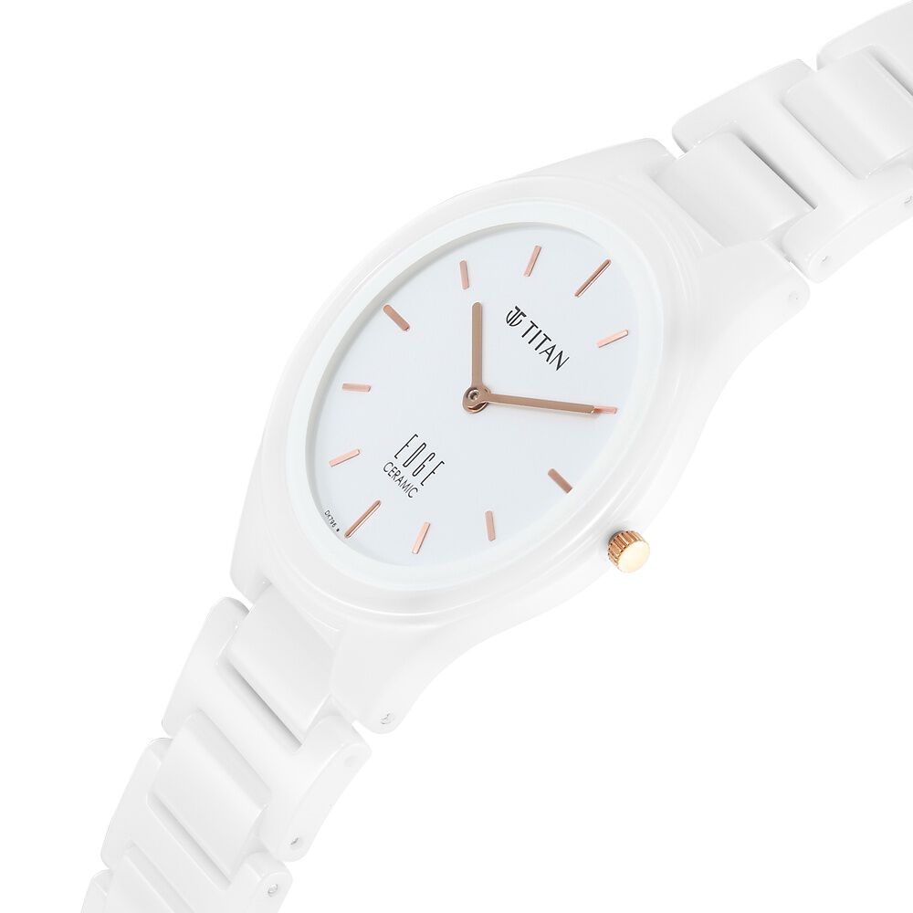 Titan Edge Ceramic Quartz in Arctic White Dial Watch for Women - The Watch Factory ®