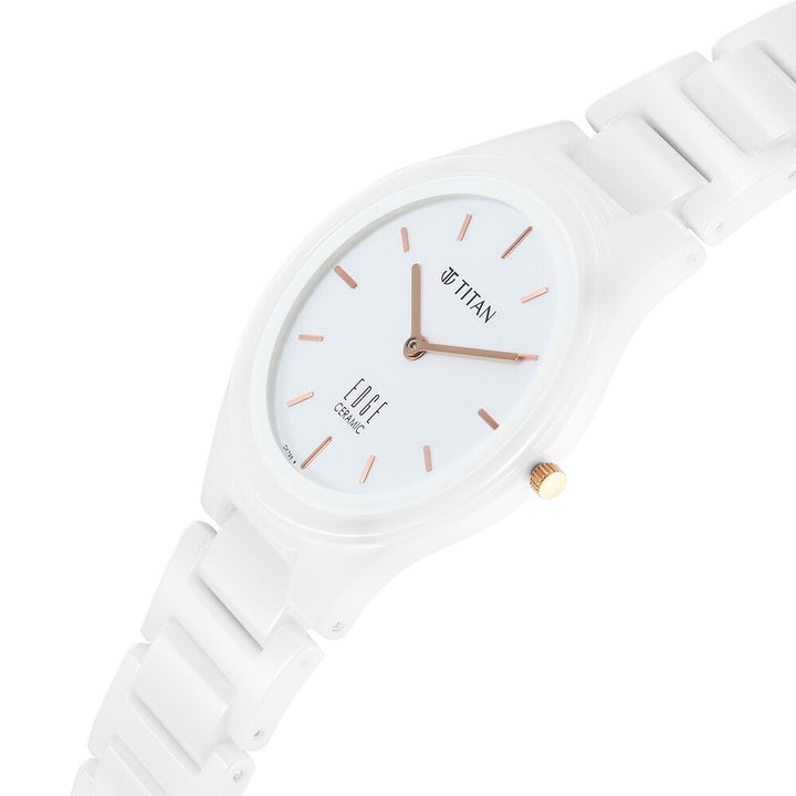 Titan Edge Ceramic Quartz in Arctic White Dial Watch for Women - The Watch Factory ®