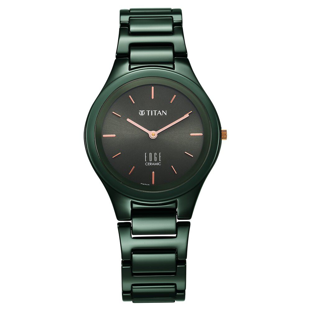 Titan Edge Ceramic Quartz in Glossy Green Dial Watch for Women - The Watch Factory ®
