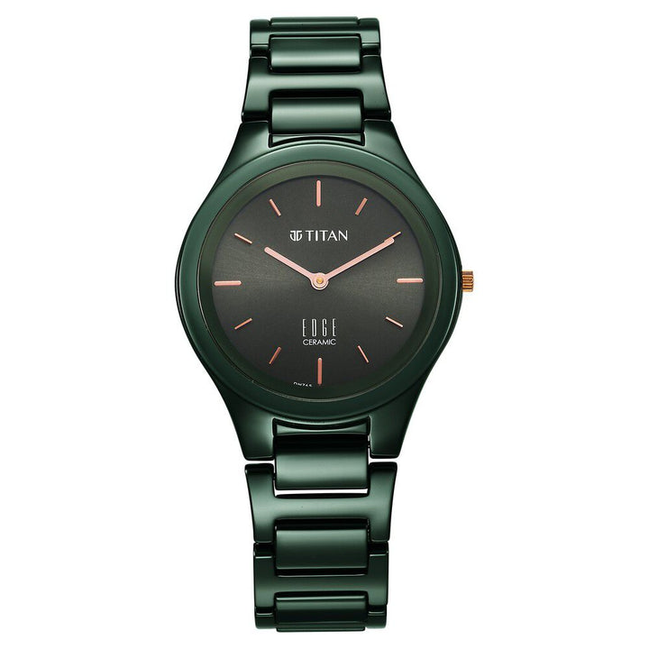 Titan Edge Ceramic Quartz in Glossy Green Dial Watch for Women - The Watch Factory ®
