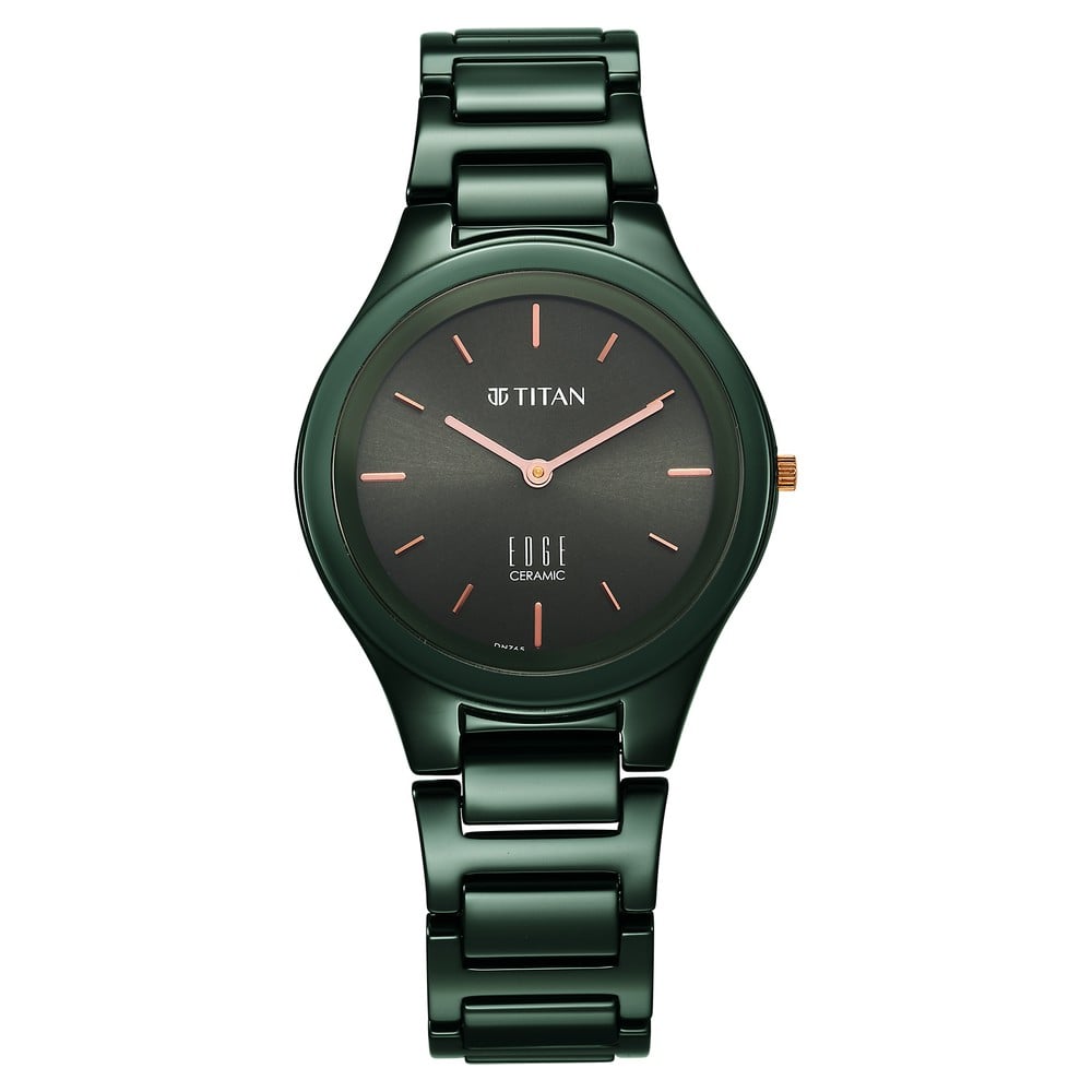Titan Edge Ceramic Quartz Analog Green Dial Watch for Women