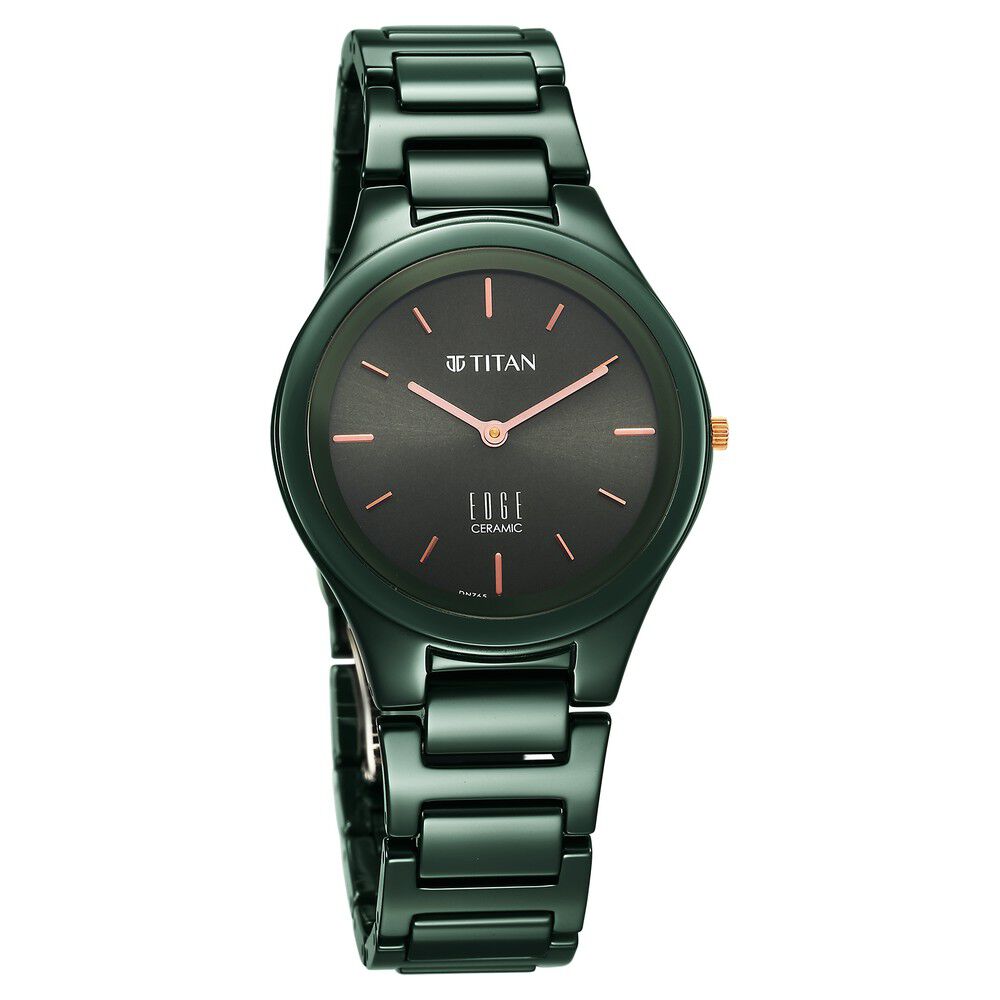 Titan Edge Ceramic Quartz in Glossy Green Dial Watch for Women - The Watch Factory ®