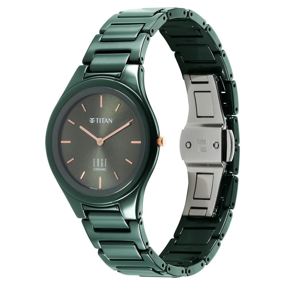 Titan Edge Ceramic Quartz in Glossy Green Dial Watch for Women - The Watch Factory ®