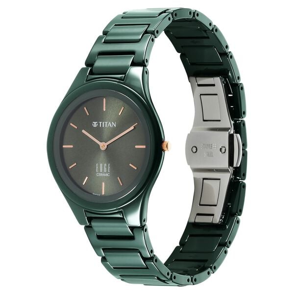 Titan Edge Ceramic Quartz Analog Green Dial Watch for Women