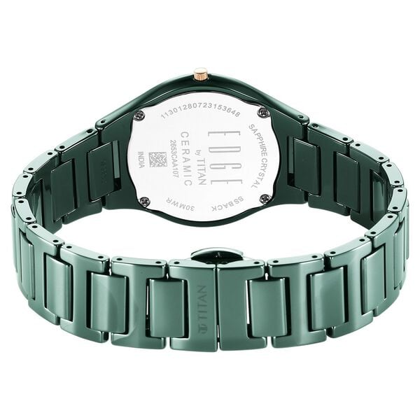 Titan Edge Ceramic Quartz Analog Green Dial Watch for Women