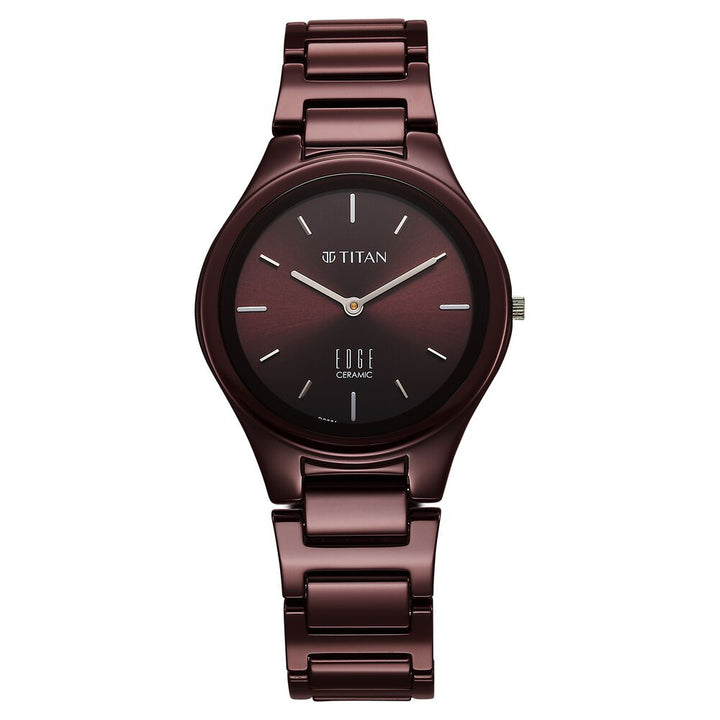 Titan Wine Ceramic Quartz Analog Maroon Dial Ceramic Strap Watch For Women