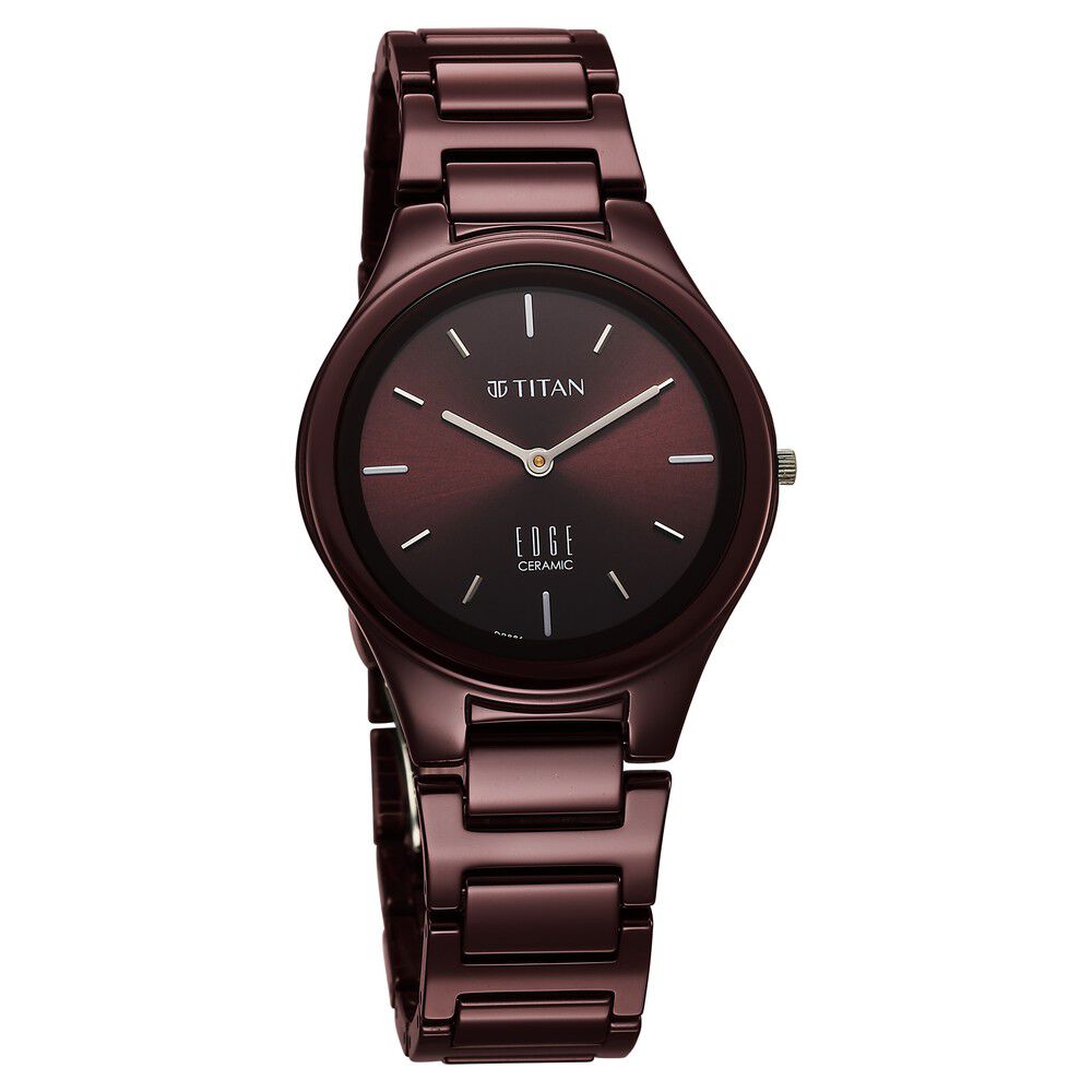 Titan Wine Ceramic Quartz Analog Maroon Dial Ceramic Strap Watch For Women