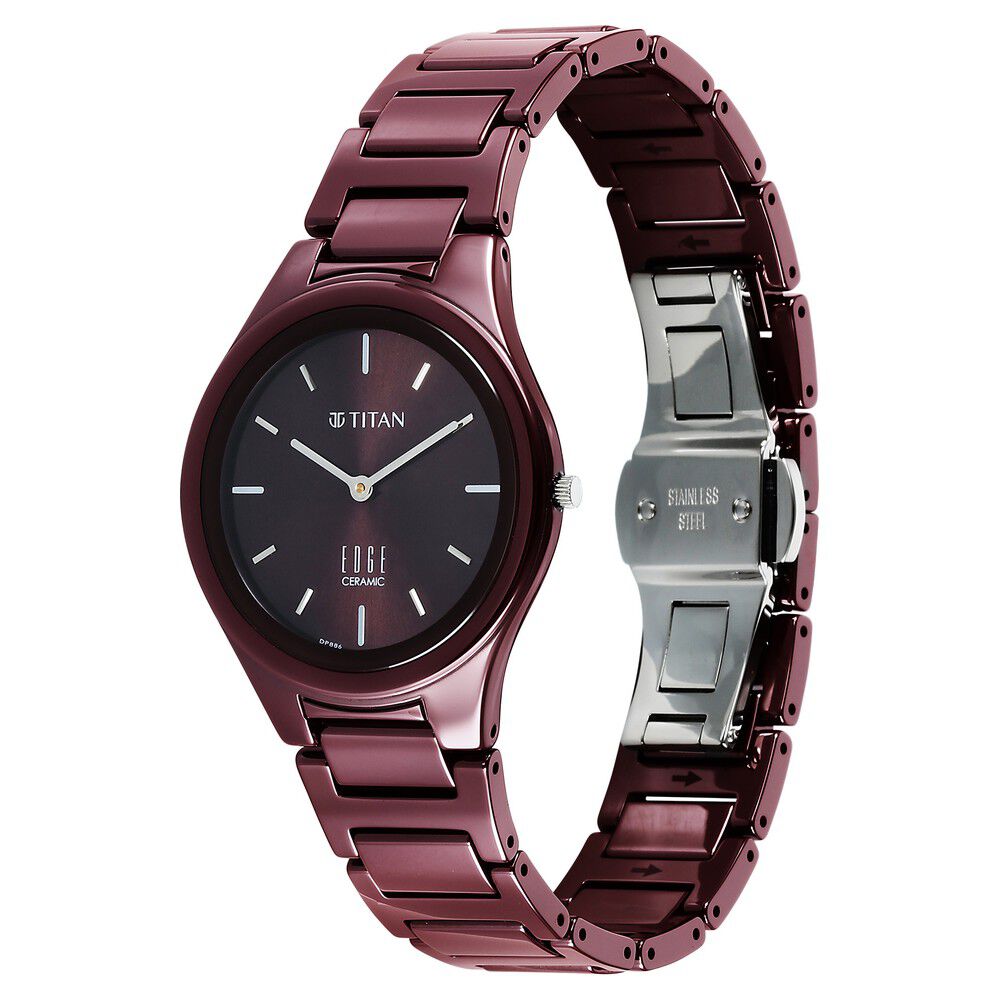 Titan Wine Ceramic Quartz Analog Maroon Dial Ceramic Strap Watch For Women