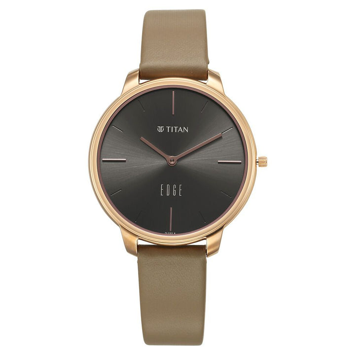 Women Edge Black Dial Black Leather Strap Watch - The Watch Factory ®