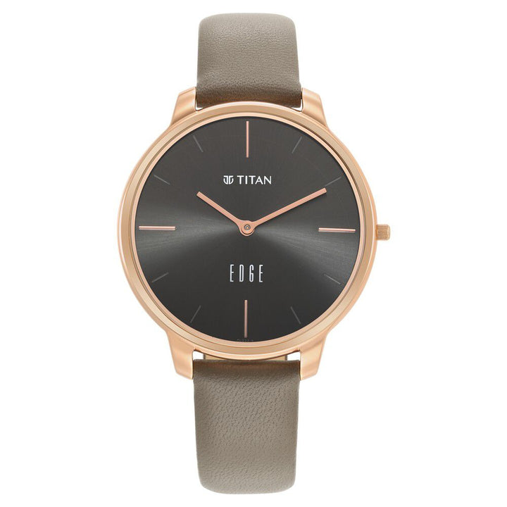Titan Edge Slim Leather Strap Black Dial Analog Watch for Women NS2654WL01