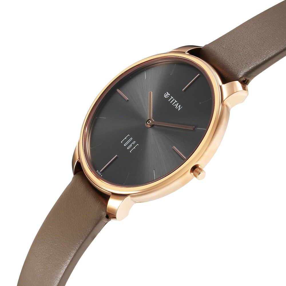 Women Edge Black Dial Black Leather Strap Watch - The Watch Factory ®