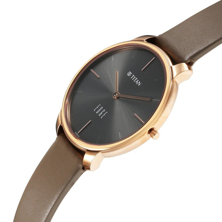 Women Edge Black Dial Black Leather Strap Watch - The Watch Factory ®