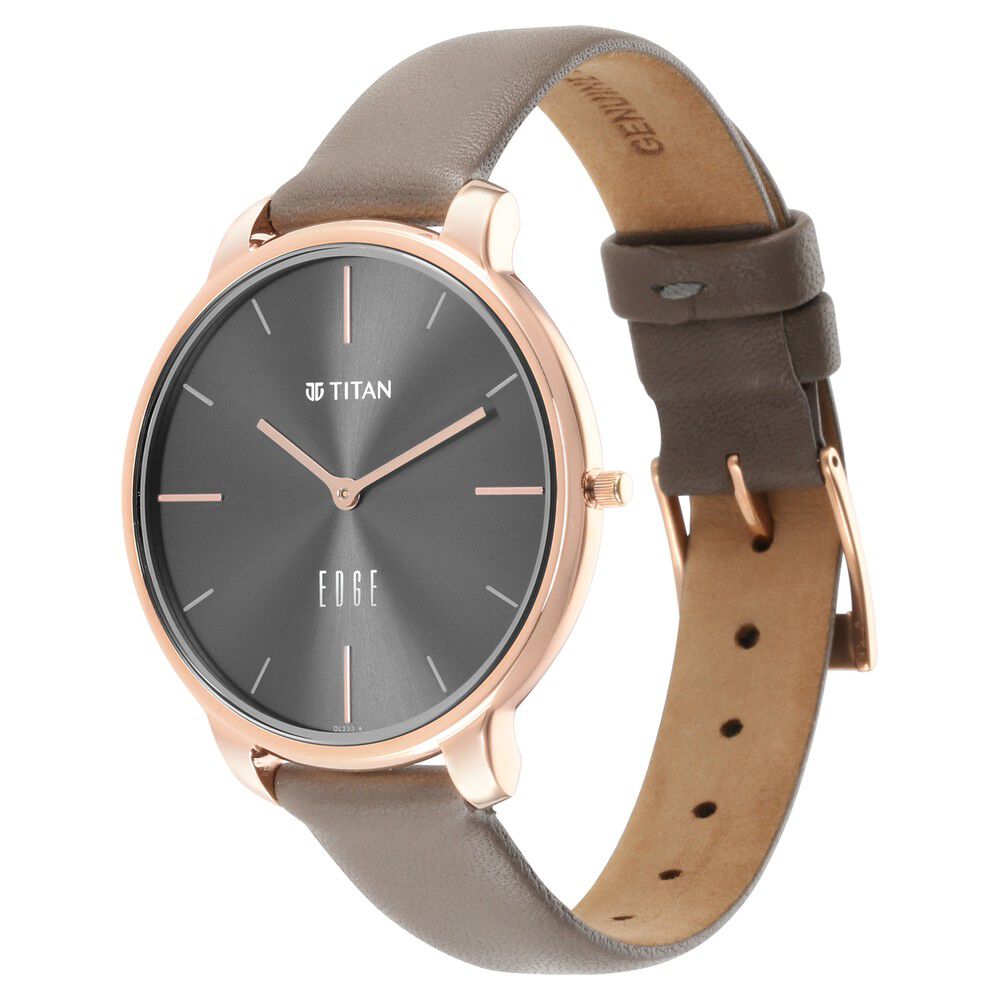 Titan Edge Slim Leather Strap Black Dial Analog Watch for Women NS2654WL01