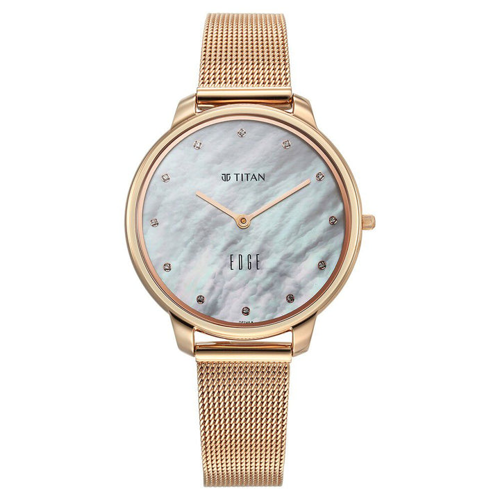 Titan Edge Allure Slim Stainless Steel Strap Mother of Pearl Dial Analog Watch for Women 2654WM02