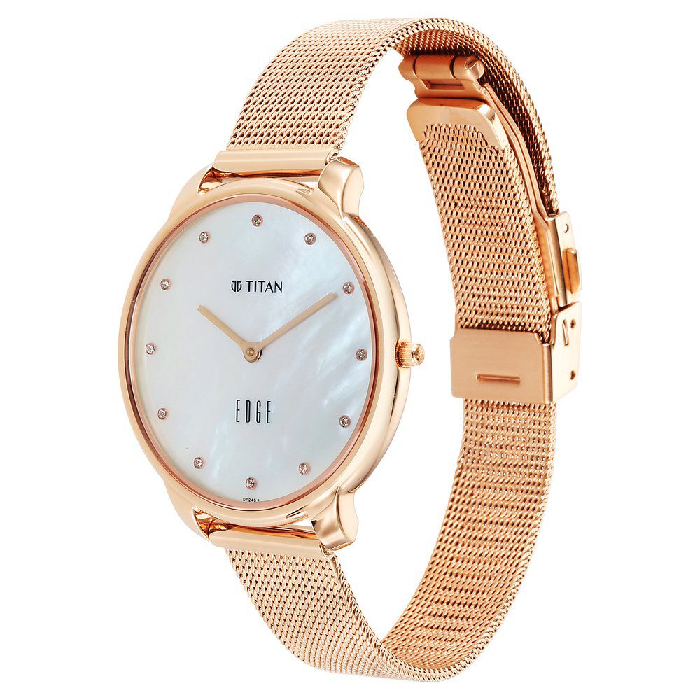 Titan Edge Allure Slim Stainless Steel Strap Mother of Pearl Dial Analog Watch for Women 2654WM02