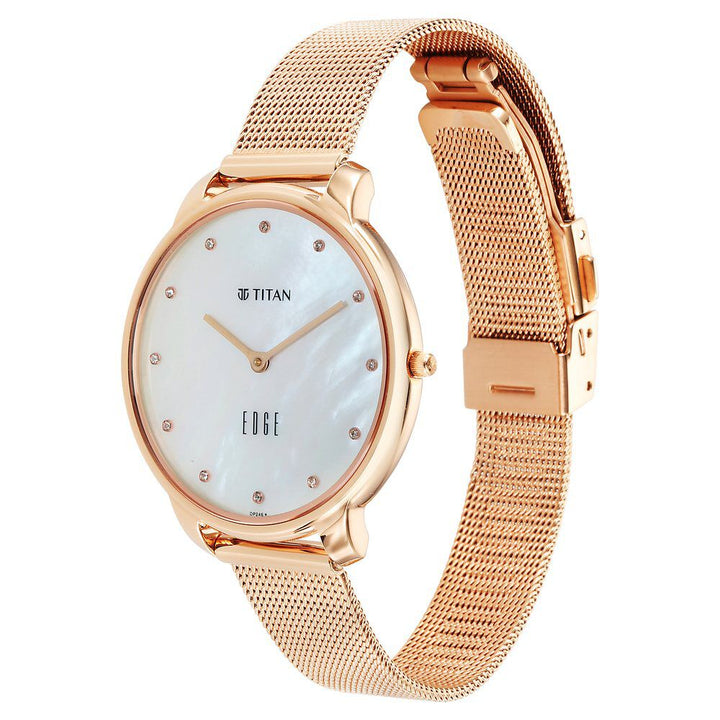 Titan Edge Allure Slim Stainless Steel Strap Mother of Pearl Dial Analog Watch for Women 2654WM02