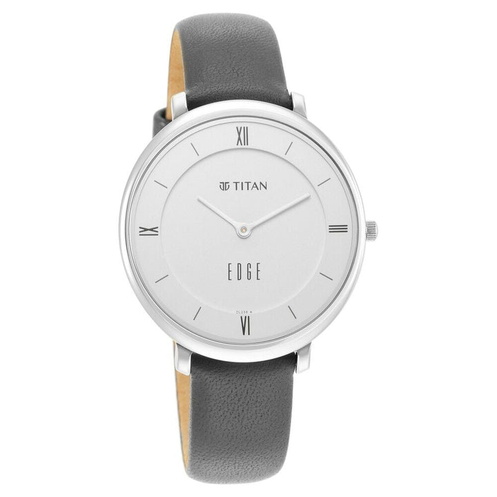Titan Edge Slim Leather Strap Grey Dial Analog Watch for Women NS2655SL01