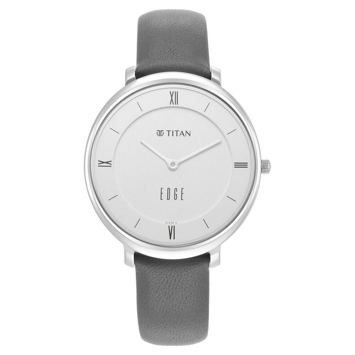 Titan Edge Slim Leather Strap Grey Dial Analog Watch for Women NS2655SL01