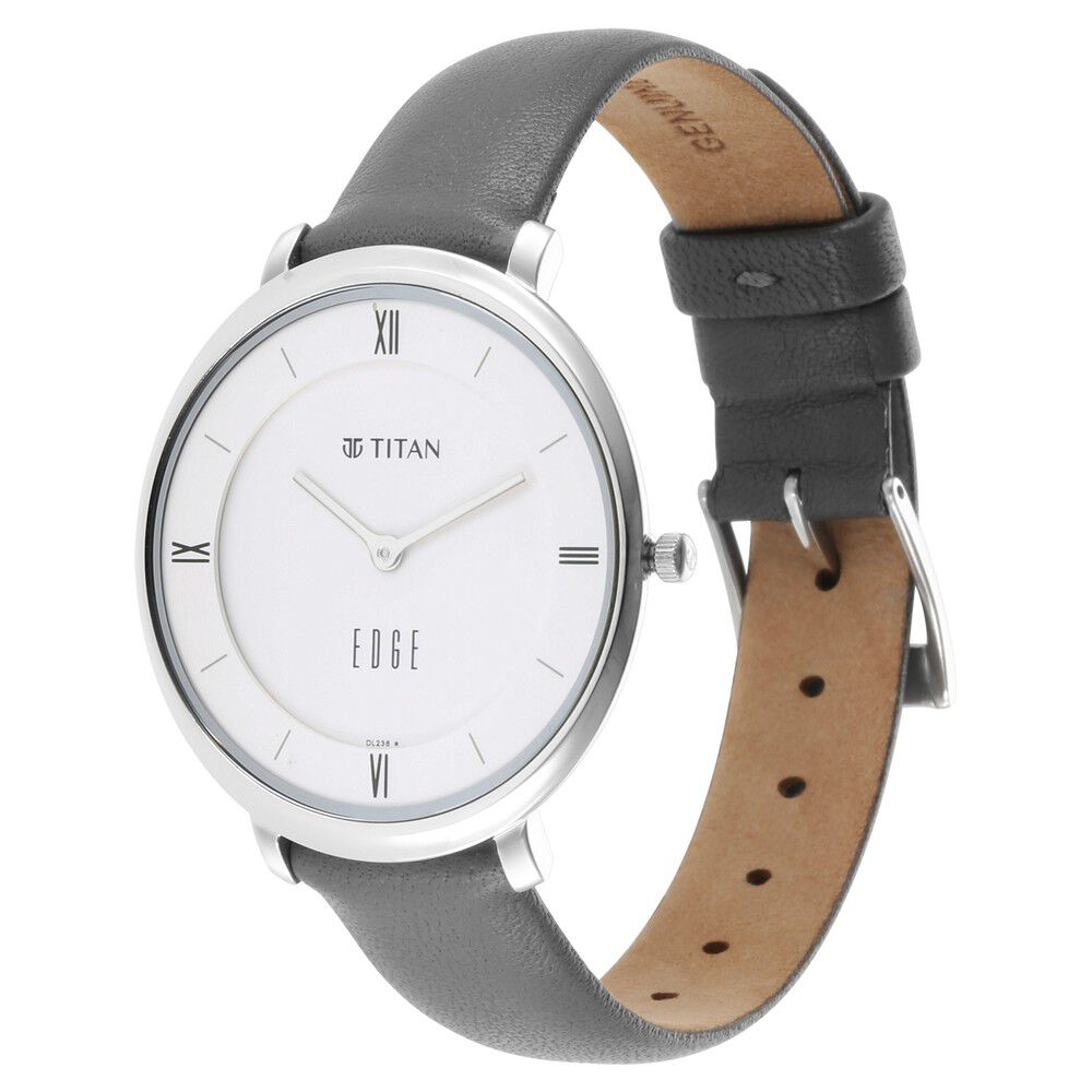 Titan Edge Slim Leather Strap Grey Dial Analog Watch for Women NS2655SL01