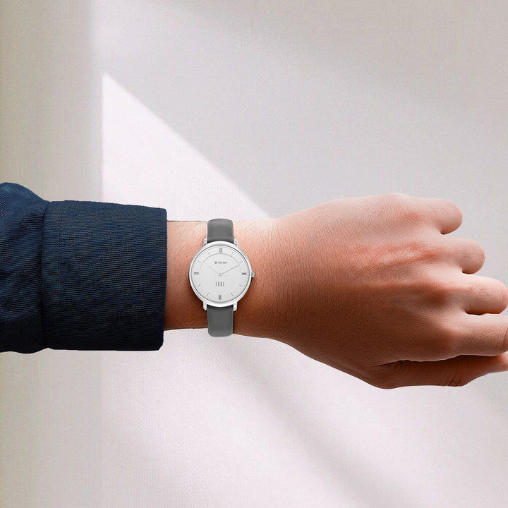 Titan Edge Quartz Analog Grey Dial Grey Leather Strap Watch For Women - The Watch Factory ®