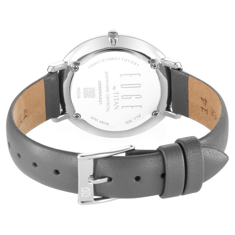 Titan Edge Slim Leather Strap Grey Dial Analog Watch for Women NS2655SL01