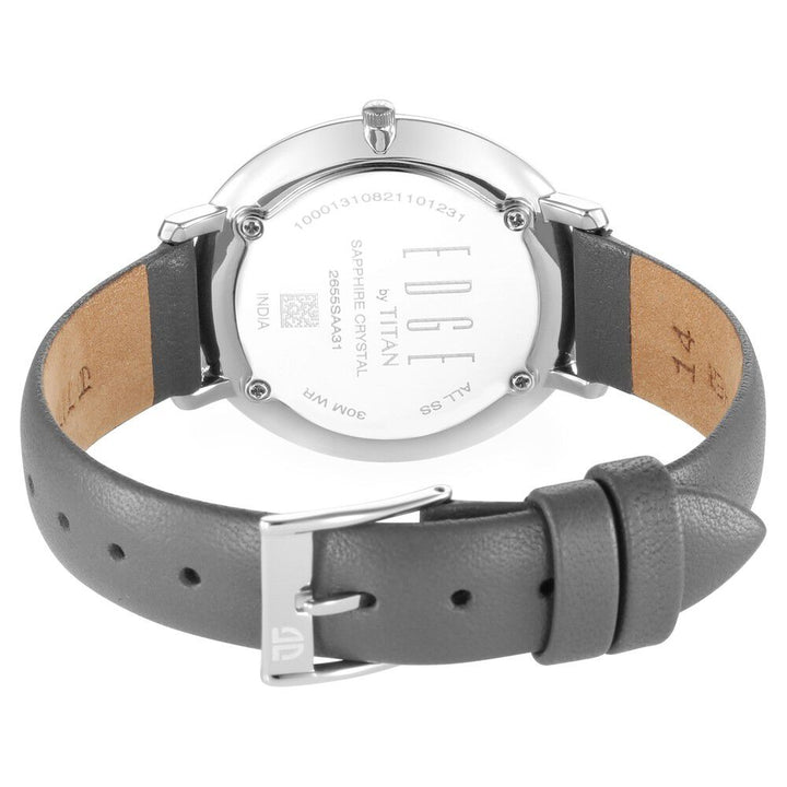 Titan Edge Slim Leather Strap Grey Dial Analog Watch for Women NS2655SL01