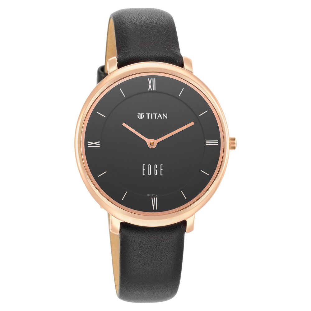 Titan Edge Quartz Analog Black Dial Black Leather Strap Watch For Women - The Watch Factory ®