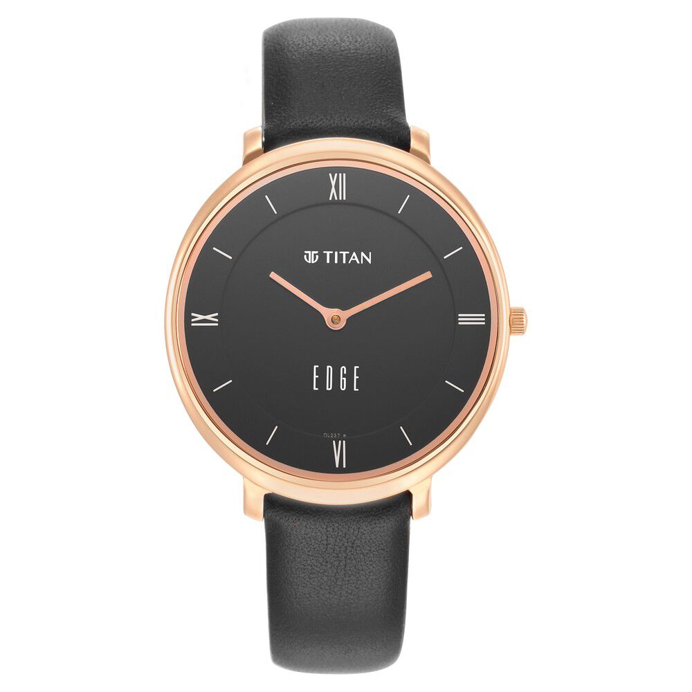 Titan Edge Slim Leather Strap Black Dial Analog Watch for Women NS2655WL01