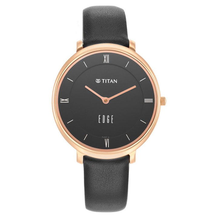 Titan Edge Slim Leather Strap Black Dial Analog Watch for Women NS2655WL01