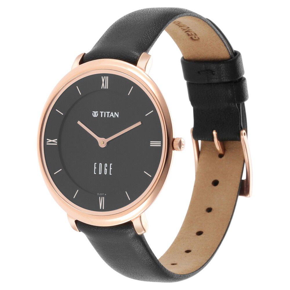 Titan Edge Quartz Analog Black Dial Black Leather Strap Watch For Women - The Watch Factory ®