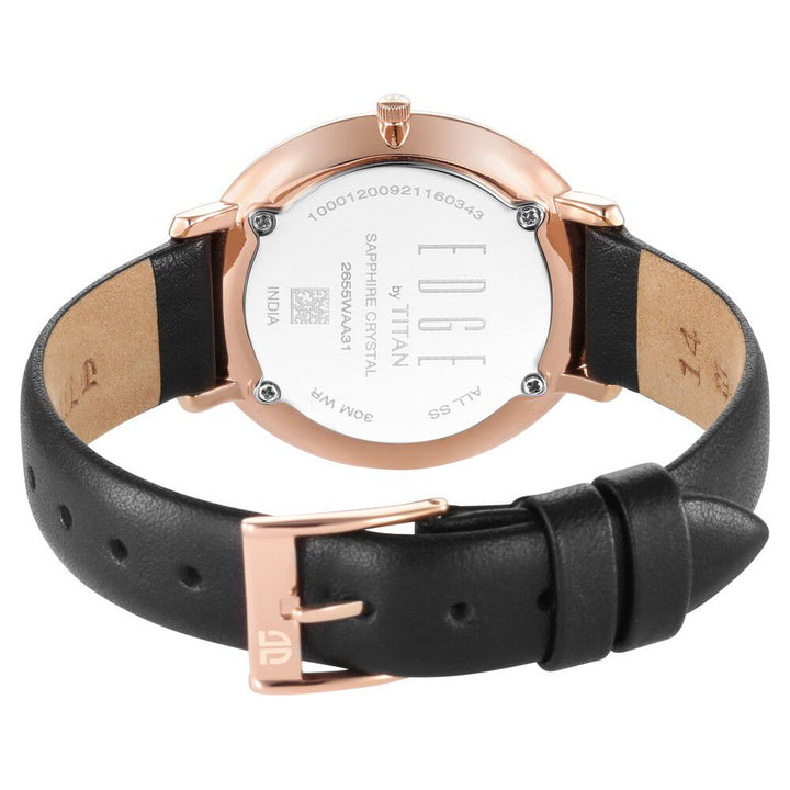 Titan Edge Slim Leather Strap Black Dial Analog Watch for Women NS2655WL01