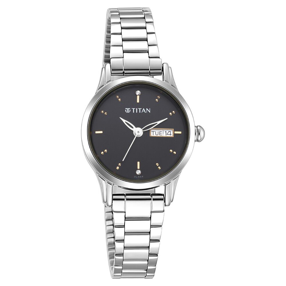 Titan Lagan Black Dial Analog with Day and Date Metal Strap Watch for Women - The Watch Factory ®